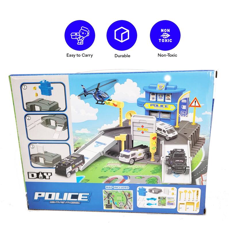 COMBO SET DIY Assembled Rescue and Police Station Kids Playset