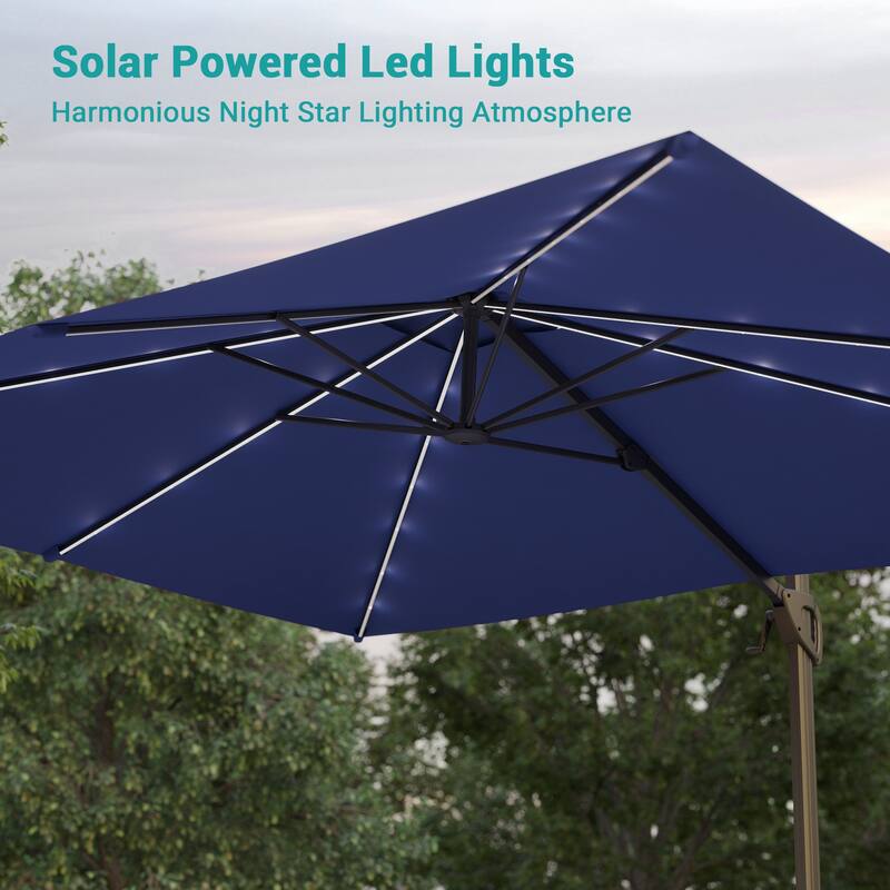 BONOSUKI Solar-powered 10x8ft Cantilever Patio Umbrella, Ultimate Outdoor Comfort with 360° Rotation and Canopy Angle Adjustment