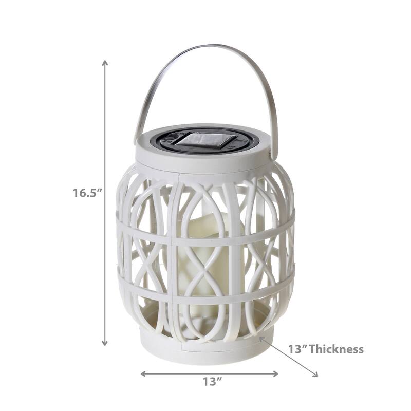 LED Solar Basket Weave Lantern With Faux Candle White