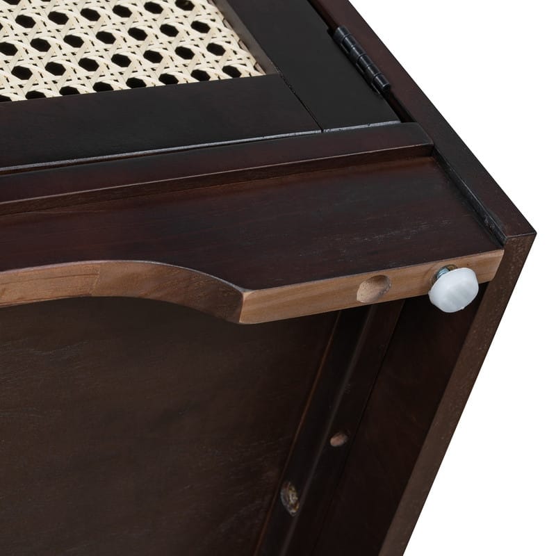 Rustic 47.4" Storage Bench Multifunctional Wooden Entryway Organizer with Removable Cushion and Rattan Doors