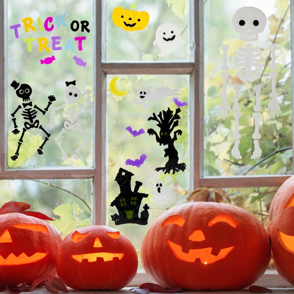 Set of 4 Double Sided Halloween Gel Window Clings