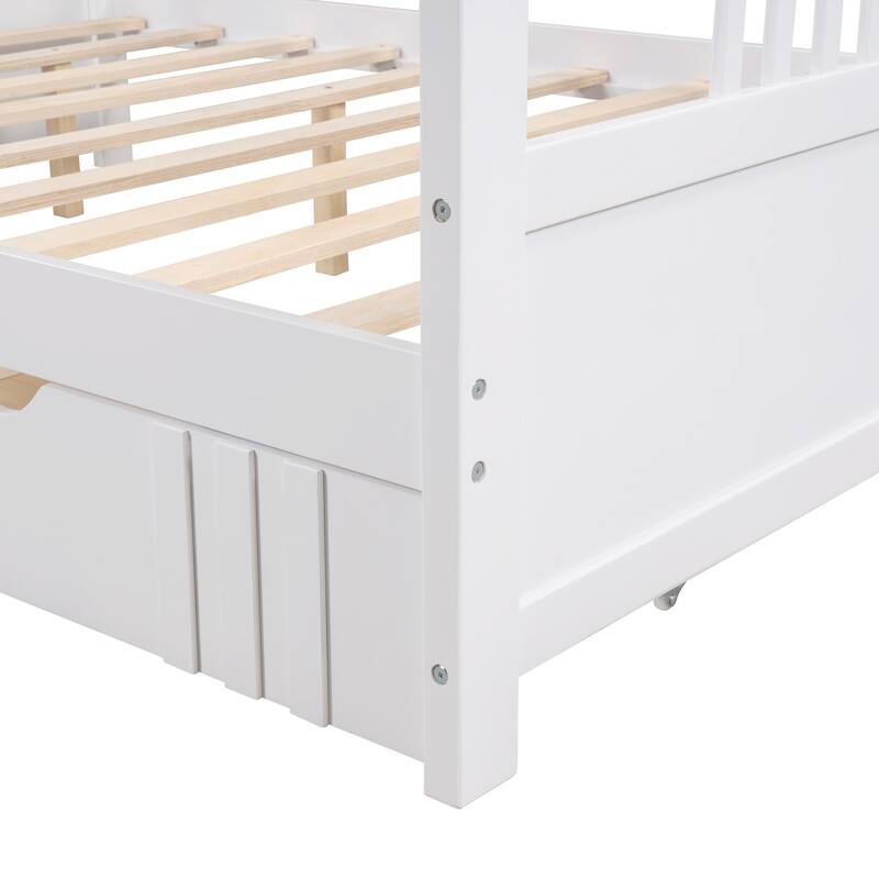 Daybed with Two Drawers, Solid Wood Frame, Guardrails, No Box Spring Needed