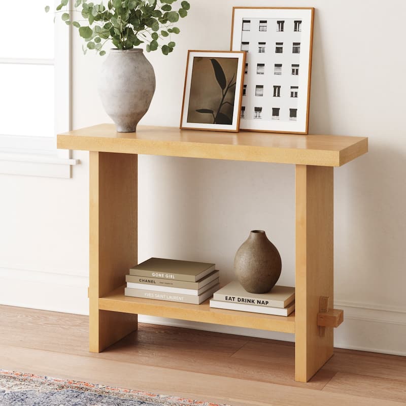 Nathan James Virgo Farmhouse 2-Tier Console Table in Wire-Brushed Wood Finish