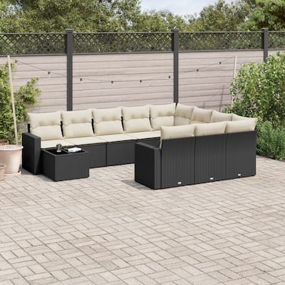 vidaXL Patio Sofa Set with Cushions Outdoor Furniture 11 Piece Poly Rattan