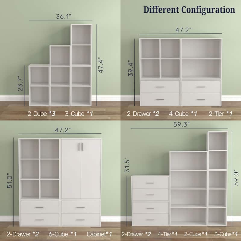 DH BASIC Modern Wood Customizable Stackable Storage Organizer - Cube Shelves, Drawer Cabinet, Bookcase with Doors by Denhour