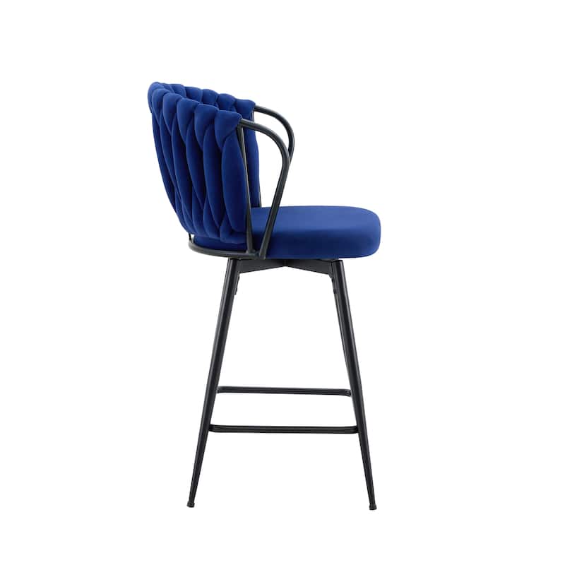 Set of 2 Modern Velvet Braided Bar Stool with Metal Frame, Upholstered Counter Height Stool
