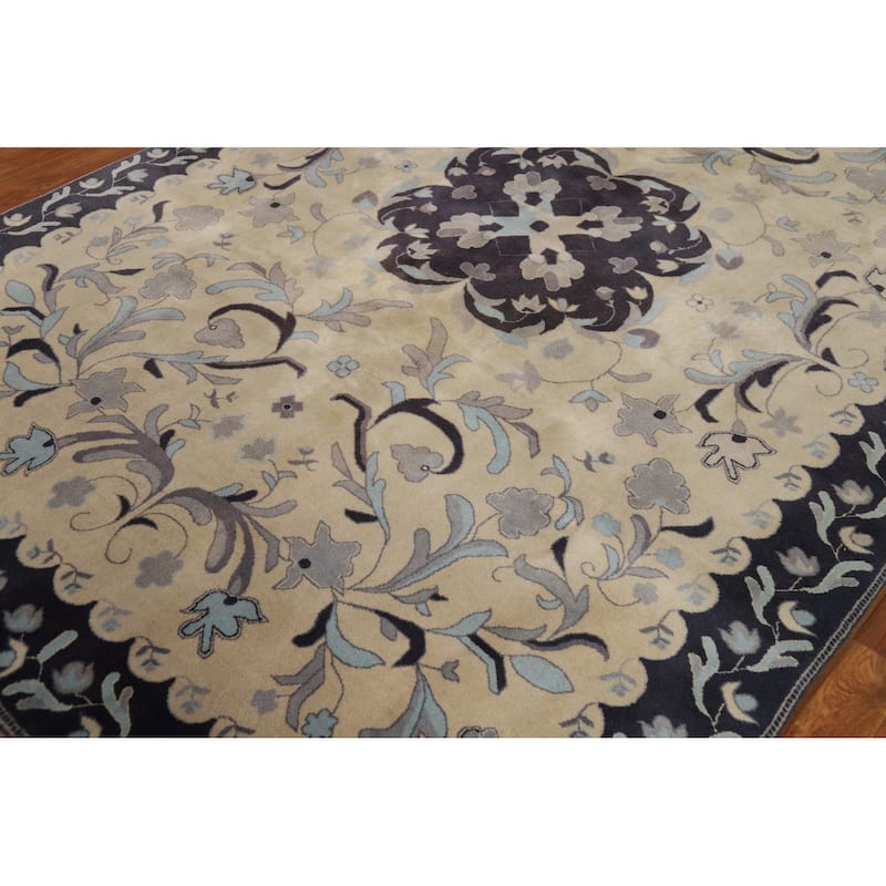 Floral Medallion Art Deco Chinese Area Rug Handmade Wool Carpet - 6'0"x 8'10"