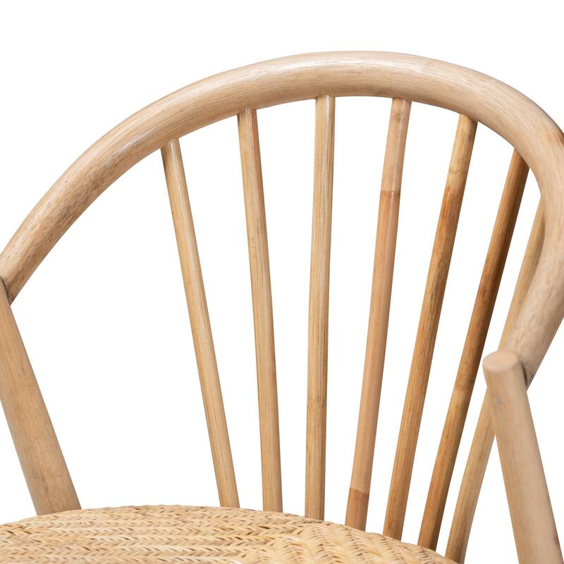 Kobe Mid-Century Modern Natural Brown Finished Wood and Rattan Dining Chair