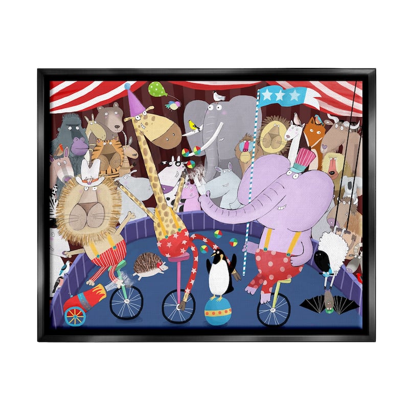 Stupell Animals in Circus Scene Framed Floater Canvas Wall Art Design by Carla Daly - 21 x 17 - Black