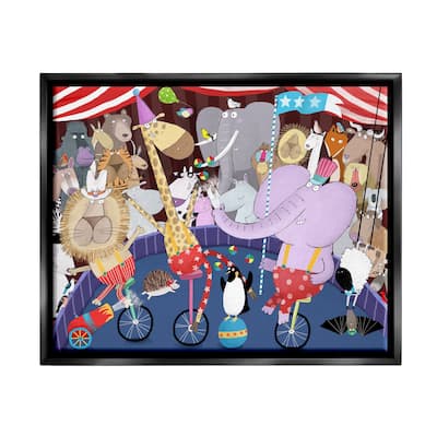 Stupell Animals in Circus Scene Framed Floater Canvas Wall Art Design by Carla Daly
