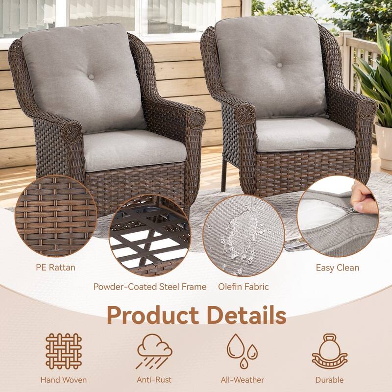 Outdoor Brown Rattan Patio Chair with Cushion