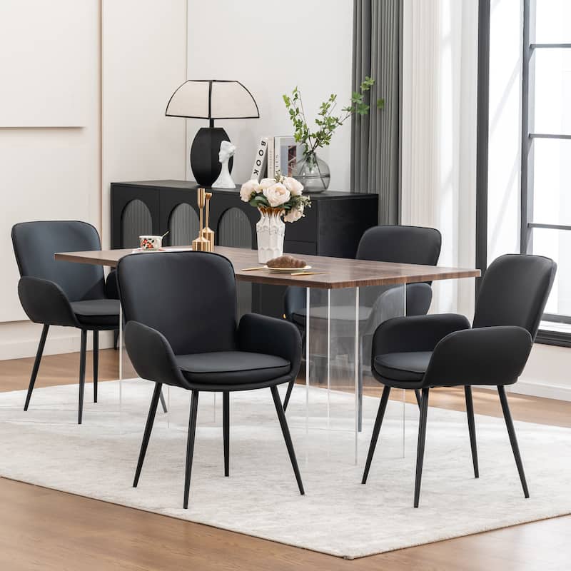 Set of 2 Cat-Scratch Resistant Dining Chairs with Gold Metal Legs - Set of 4 - Black