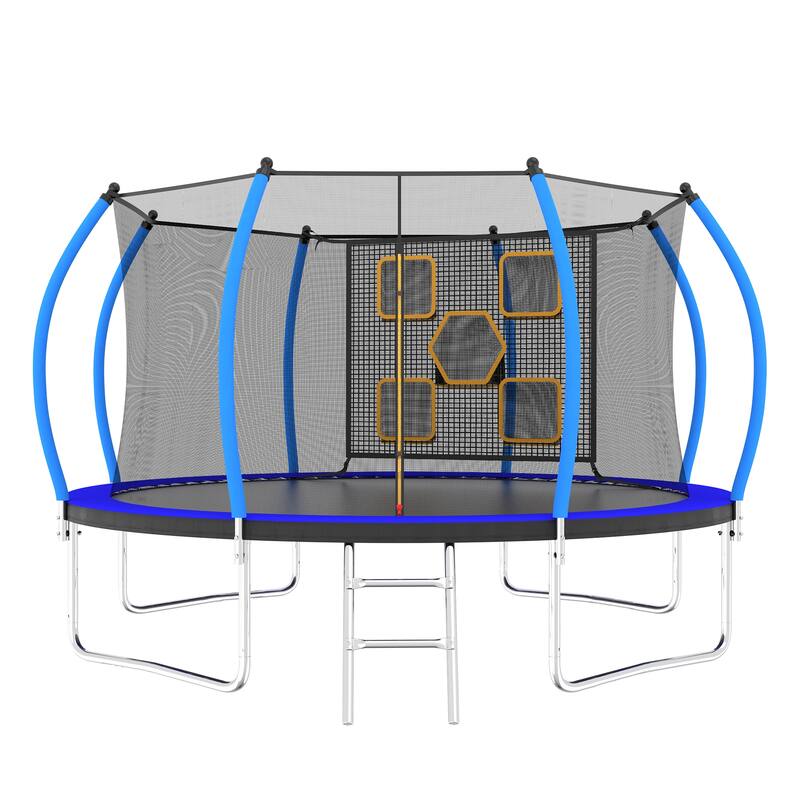 12FT Trampoline, Outdoor Trampolines for Kids and Adults, Recreational Trampoline with Enclosure Net Ladder - Blue