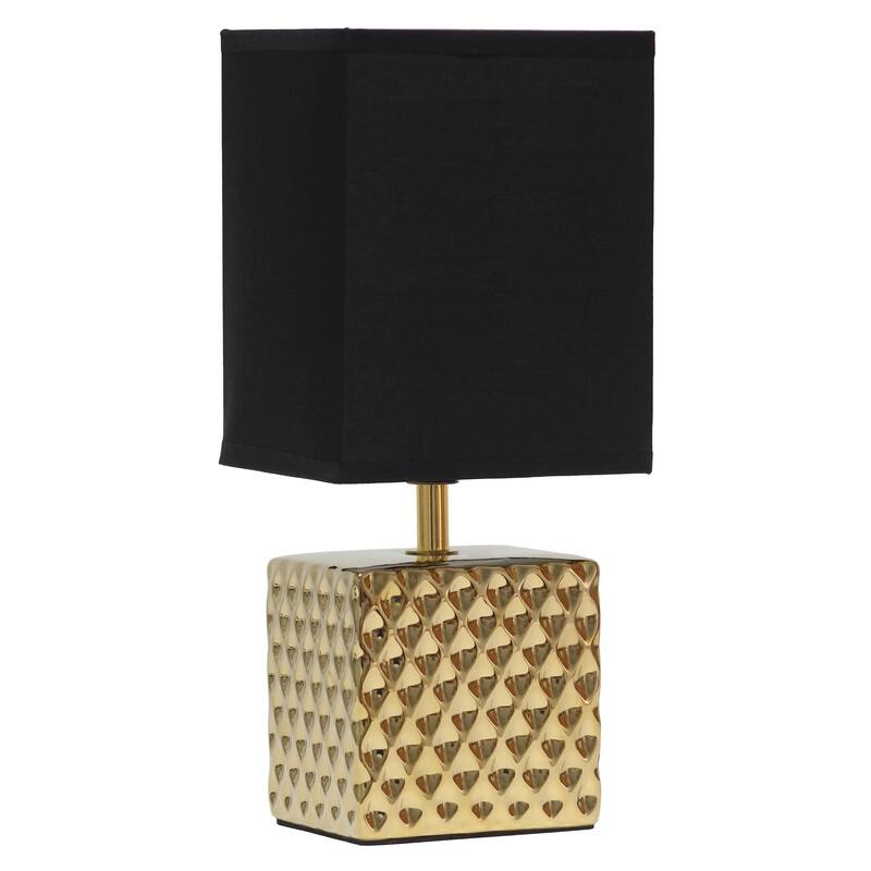 Tall Petite Ceramic Hammered Bedside Table Desk Lamp with Rectangular Shade - 11.75" - Gold and Black