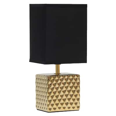 Tall Petite Ceramic Hammered Bedside Table Desk Lamp with Rectangular Shade - 11.75" - Gold and Black