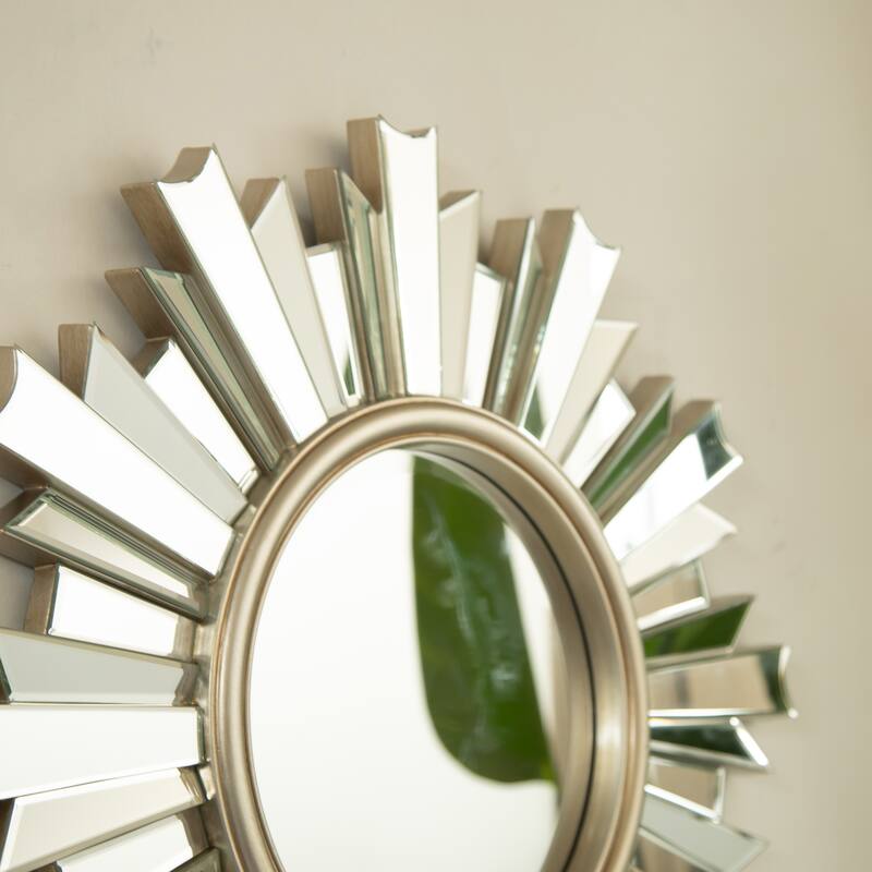 HenGis Sunburst-Shape PU Art Decorative Mirror - Wall-Mounted, Bathroom, Bedroom - Silver
