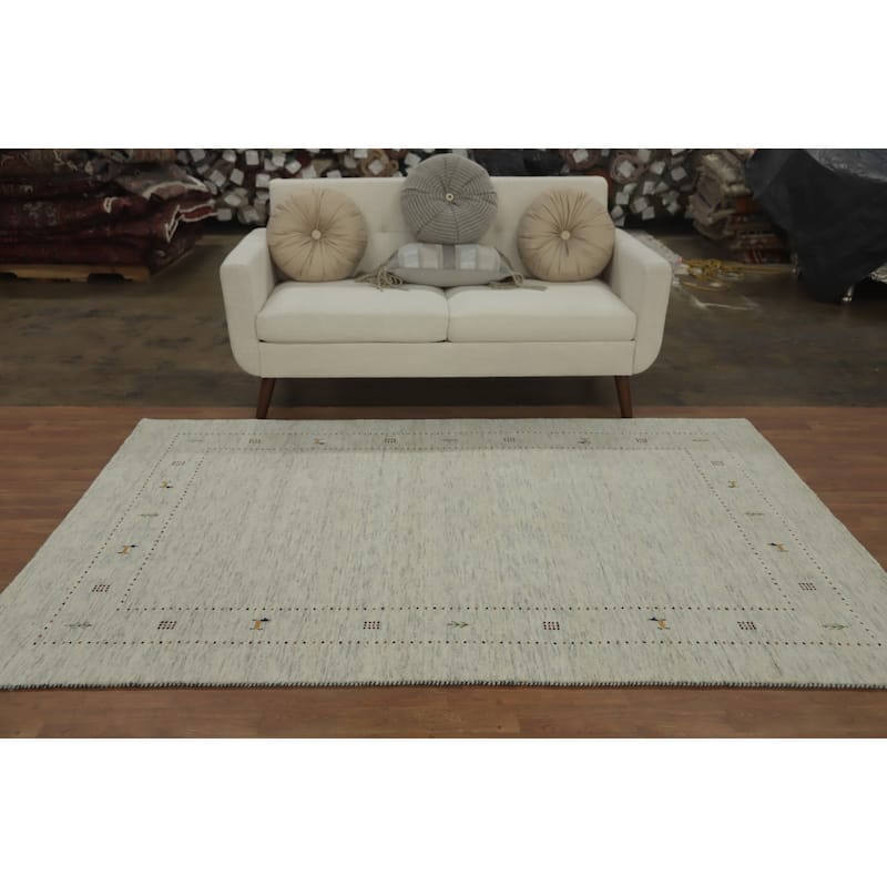Hand Knotted Oriental 100% Wool Carpet Tribal Animal Pictorial Beige & Ivories Gabbeh Area Rug - 7' 9'' X 5' 0''