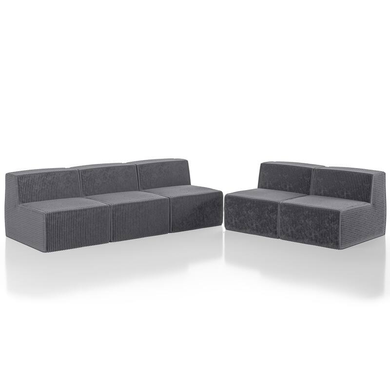Furniture of America Navir Modern 5-Piece Chenille Foam Modular Sofa and Loveseat Set