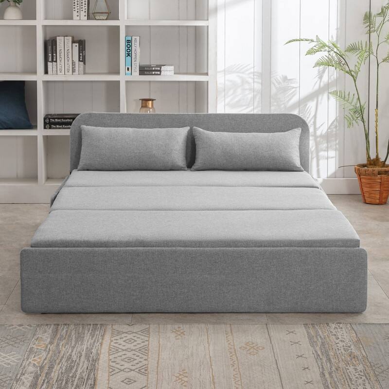 Mixoy Linen 2-in-1 Convertible Sofa Bed,Twin/Queen Pull Out Sleeper Sofa with Mattress,Cushions