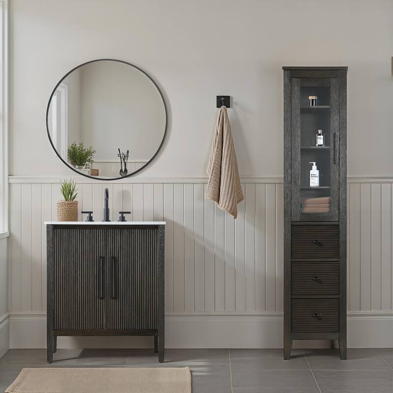Kensington 16-28 Inch Bath Storage Glass Cabinet