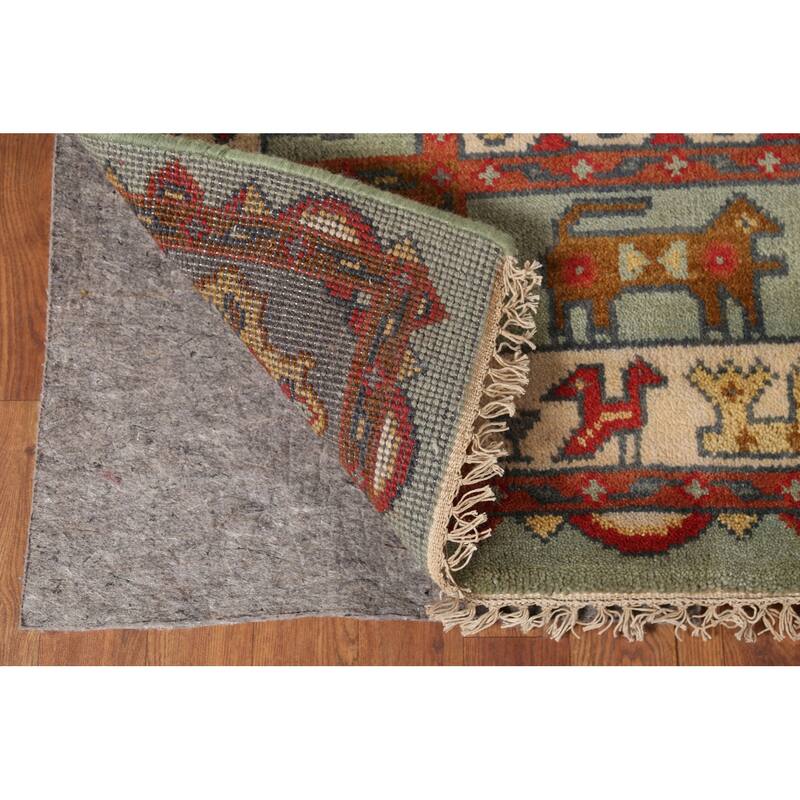Tribal Green Geometric Heriz Serapi Area Rug Hand-Knotted Wool Carpet - 7'11"x 9'10"