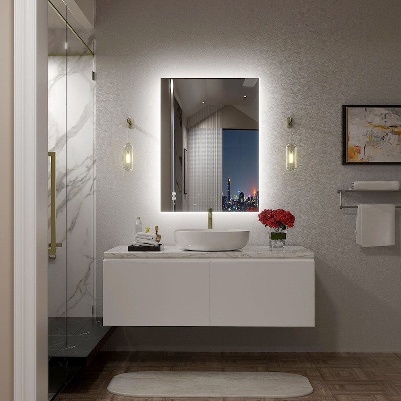 Frameless Anti-Fog 3 Colors Dimmable LED Backlit Wall Bathroom Vanity Mirror