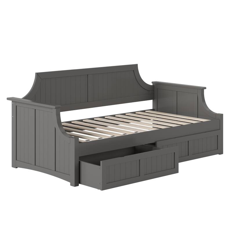 Seaside Style Daybed with Drawers - Twin Wood Daybed, White, Curved Back - 79.5" L