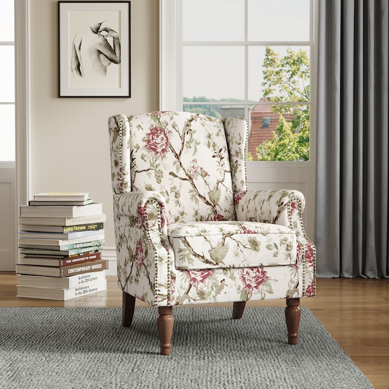 Upholstered Accent Chair Nailhead Trim Arm Chair - Beige