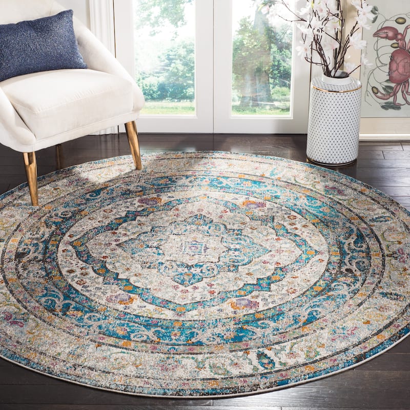 SAFAVIEH Aria Fragkoula Vintage Boho Oriental Rug - 6'5" Round - Creme/Red