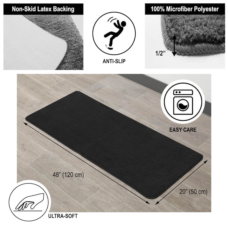 Microfiber Polyester Double Sink Bath Mat Runner - 48"L x 20"W