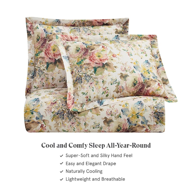 HiEnd Accents Jardin Lyocell Watercolor Floral Chic Casual 3 Piece Duvet Cover Set