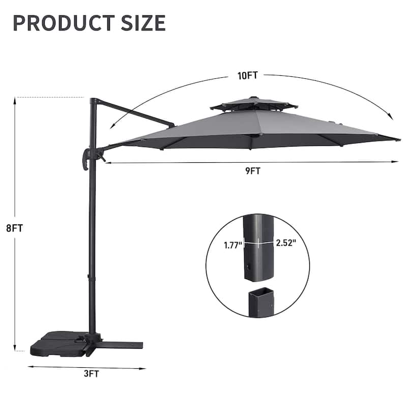 Autlaycil 10FT Cantilever Patio Umbrella with Base Included 360 Rotation Large Offset Hanging Outdoor Shade