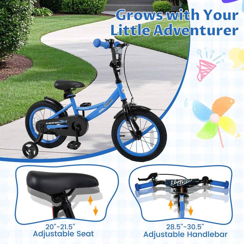 Costway 14" Kids Bike with Removable Training Wheels Adjustable Seat & - See Details