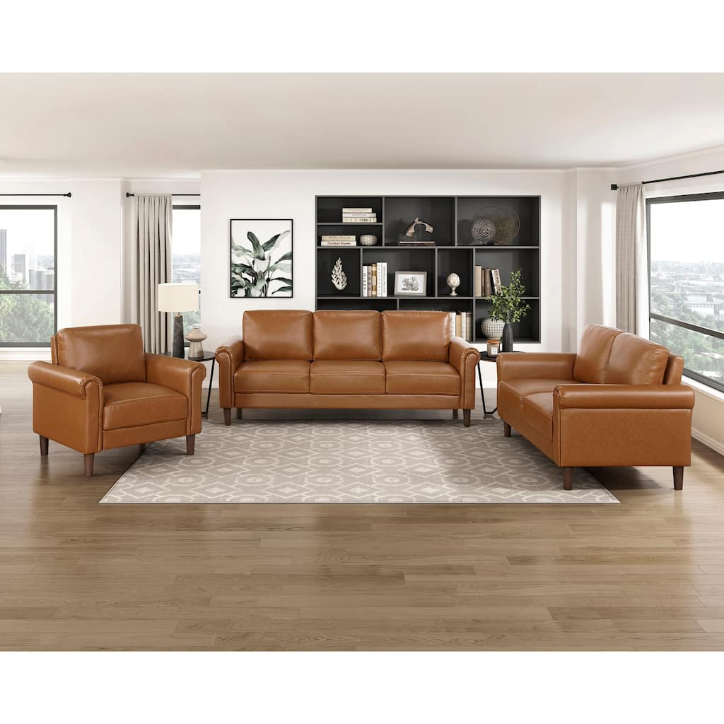 Fremont & Park Frances Faux Leather 3-Piece Living Room Set - Brown Finish Feet