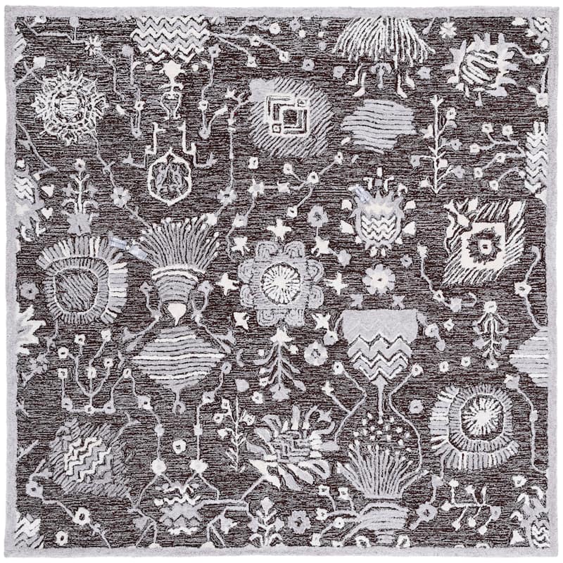 SAFAVIEH Handmade Glamour Adeliya Modern Viscose Rug - 6' Square - Dark Brown/Ivory