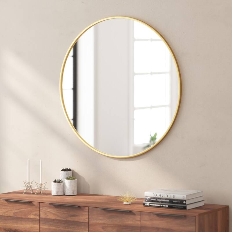Wall Mount Shatterproof Round Accent Wall Mirror with Metal Frame