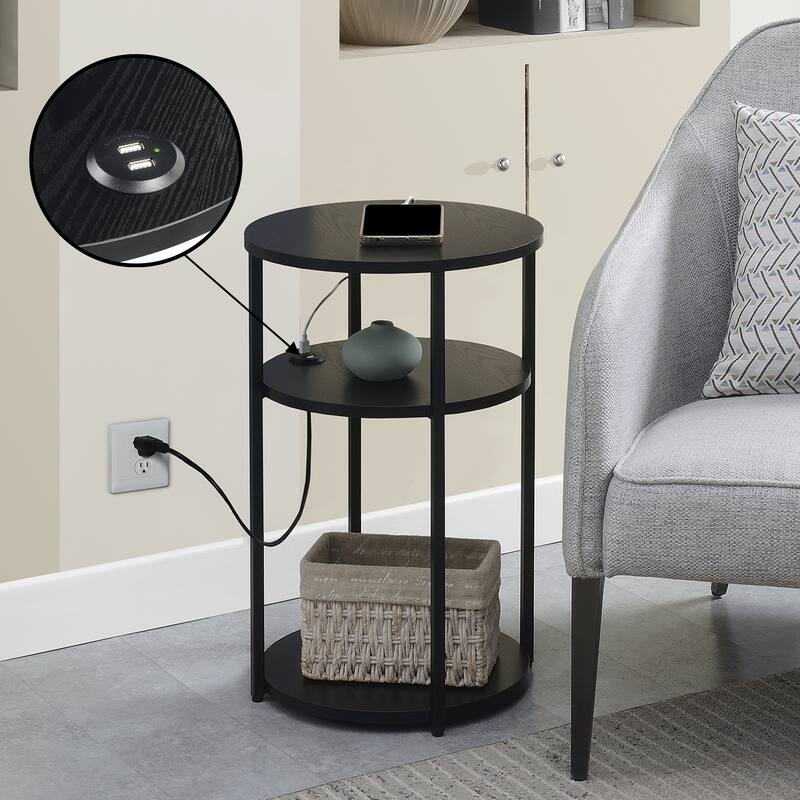 Convenience Concepts Designs2Go Simon 3 Tier End Table with USB Ports - Black/Black