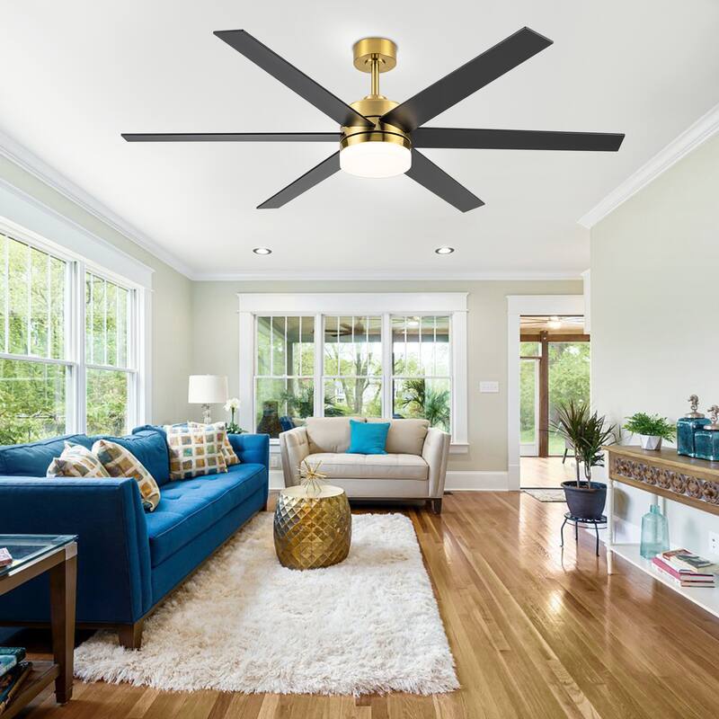 65 Inch Large Gold LED Ceiling Fan with Light and Remote(6-Blade)