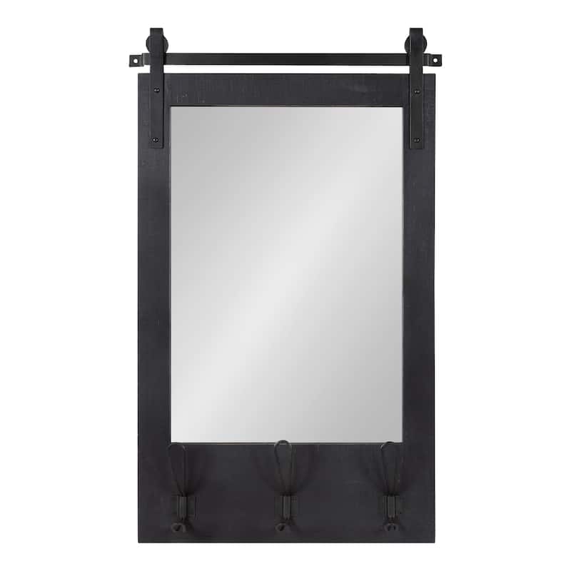 Kate and Laurel Cates Wood Framed Wall Mirror with Hooks