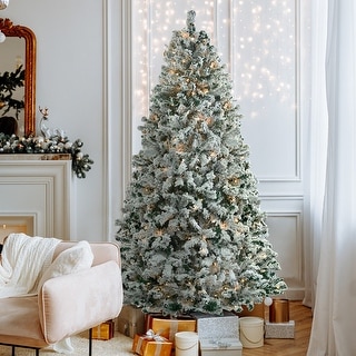 6Ft/7Ft Pre-lit Snow Flocked Artificial Christmas Tree with Warm/White ...