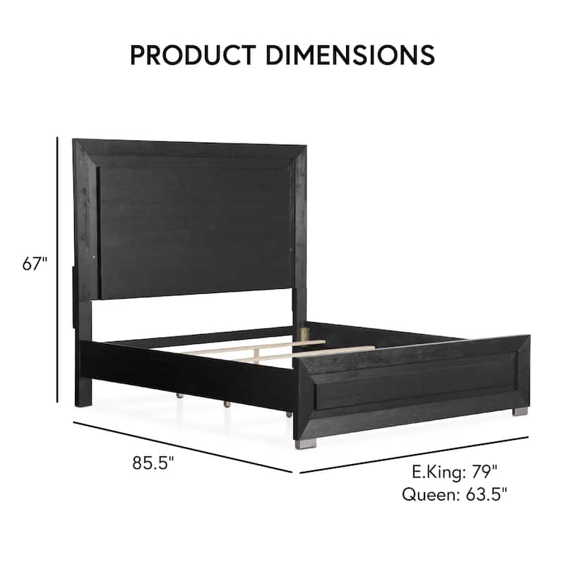 Furniture of America Alaric Modern Black Solid Wood Panel Bed with LED Light Headboard