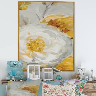Designart "Sunshine Yellow Flower I" Floral Framed Canvas - Grey