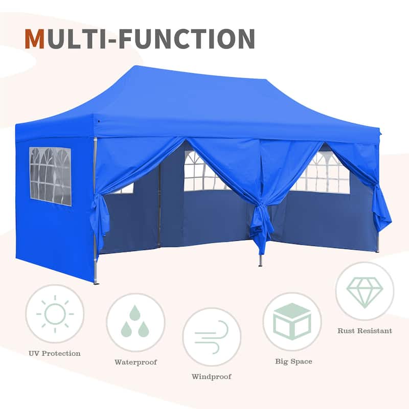 Ainfox 10x20ft Popup Canopy Tent Outdoor Folding Gazebos for Party with 6 Sidewalls