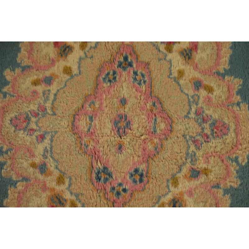Hand Knotted Oriental 100% Wool Carpet Traditional Medallion Navy Blue & Blues Kerman Area Rug - 8' 9'' X 5' 10''