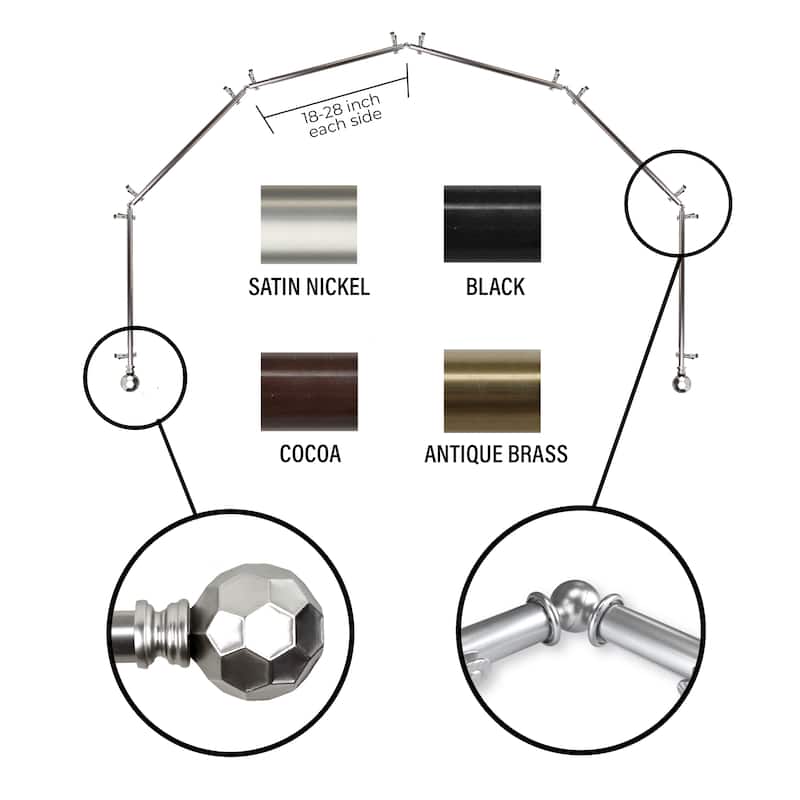 InStyleDesign 13/16" Finley 6-Sided Bay Window Curtain Rod (18-28 inch each side) - Satin Nickel