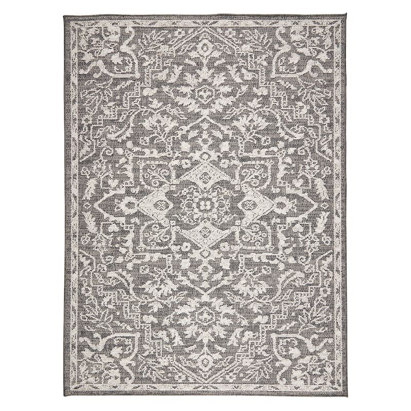 Terra by Obeetee Resort Heriz Rug - Cream/Onyx - 7'10" x 9'10"
