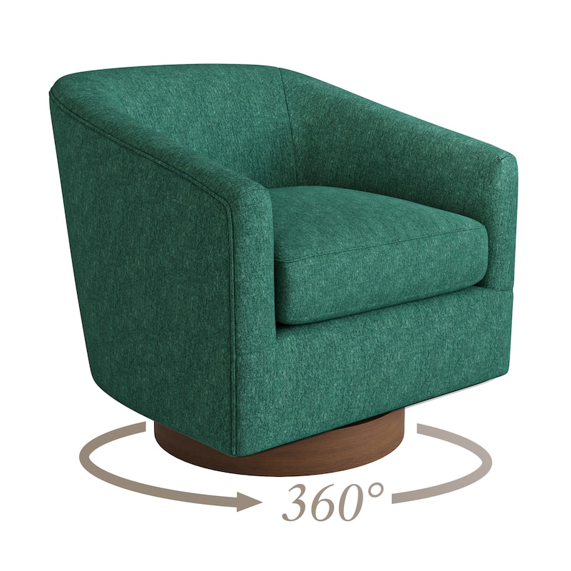 Modern Accent Chair Upholstered Fabric Living Room Swivel Barrel Armchair Wood Frame