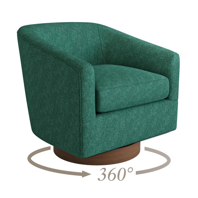 Modern Upholstered Accent Chair Fabric 360° Swivel Barrel Set of 2 Armchair Wood Frame