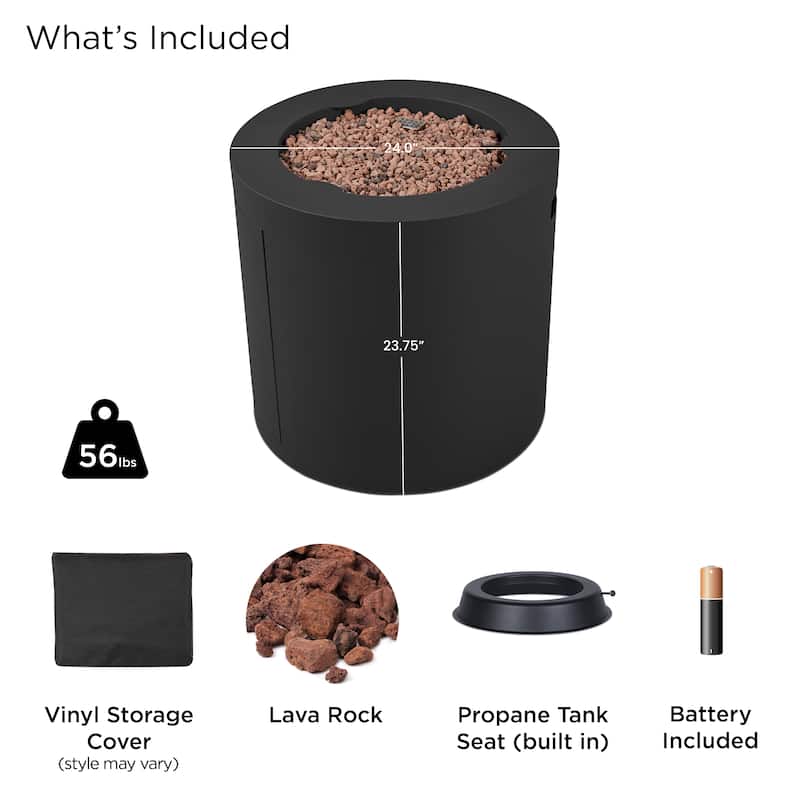 Aegean 24" Round Propane Fire Table in Black by Real Flame