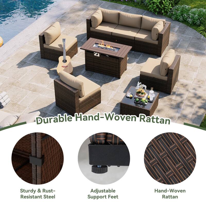AOXUN Wicker Rattan Outdoor Sectional Sofa Set with Coffee Table